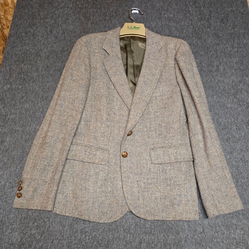 Vintage L.L.Bean Wool Herringbone Blazer Womens 14 Brown Preppy Academia